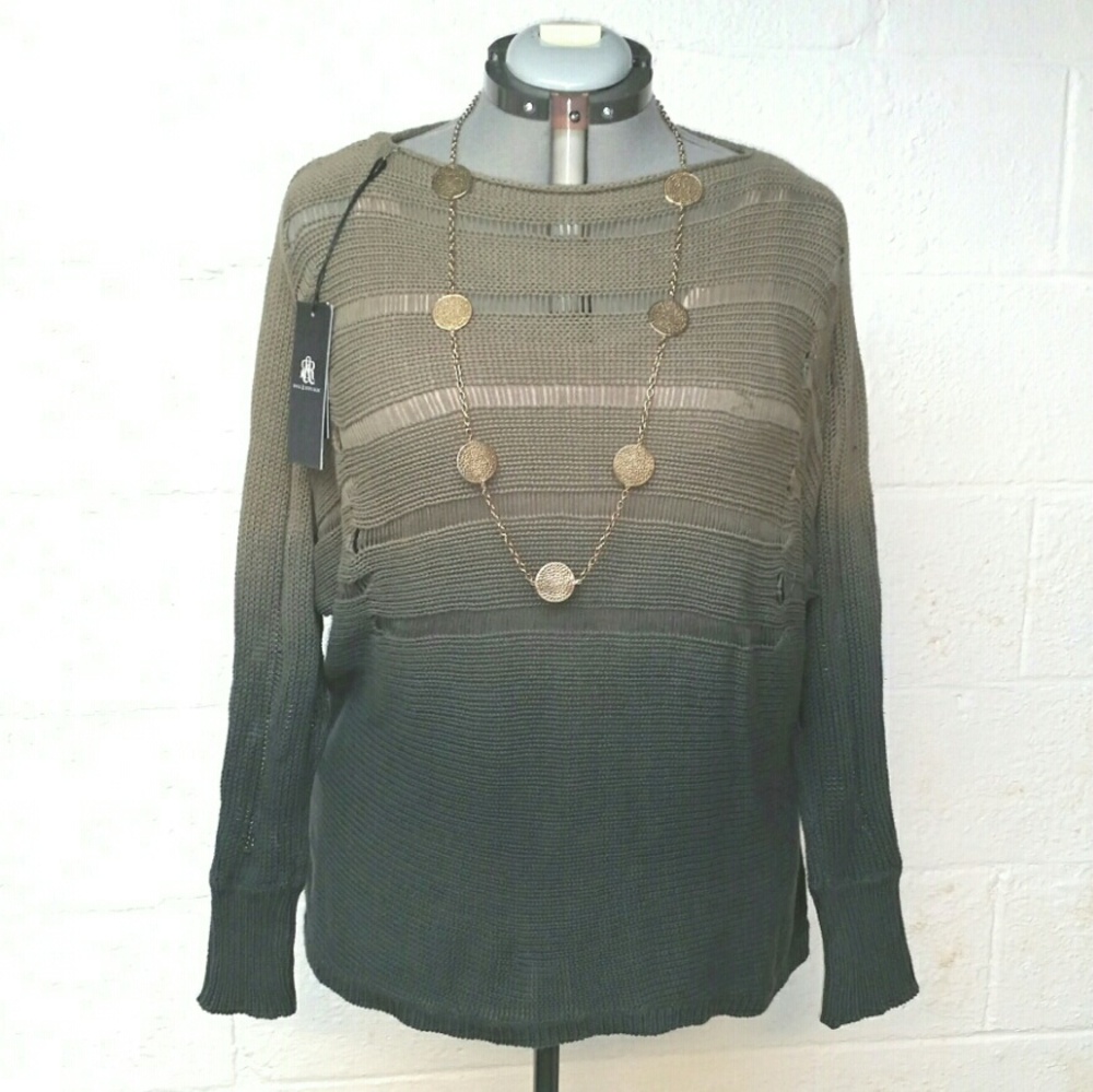 Green ombre holey sweater